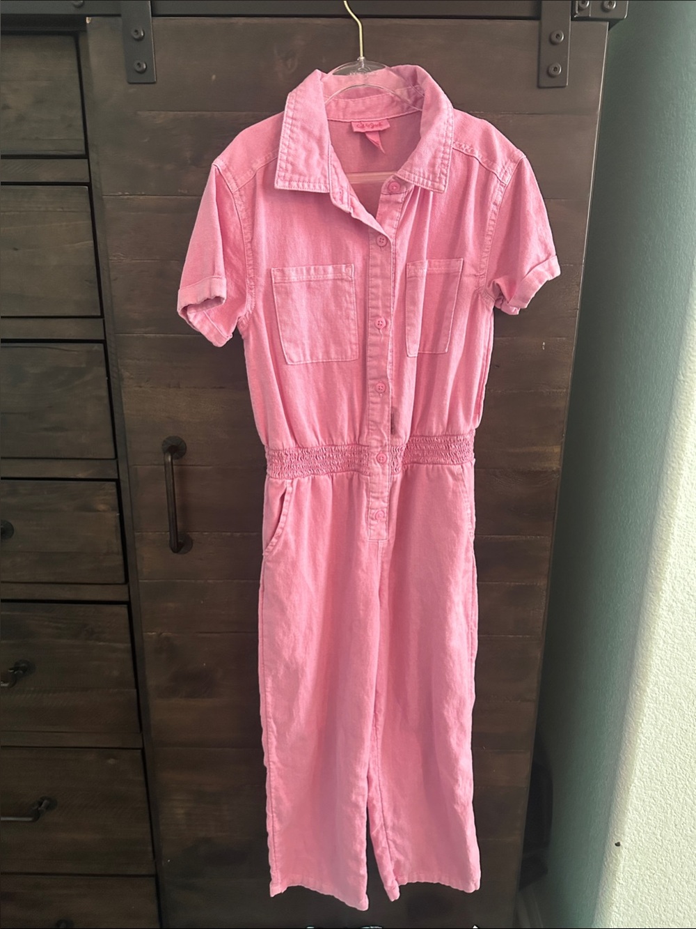 Cat & Jack Pink Short-Sleeve Button Front Jumpsuit